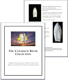 Canadian River Collection Catalog:  Alibates Clovis, Folsom, Eden, Agate Basin, Sandia, Angustura, and many other paleolithic arrowhead types.